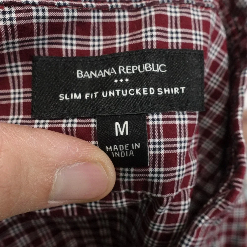 Banana Republic Shirt Mens M Red Check Long Sleeve Button-Up Slim Fit Cotton